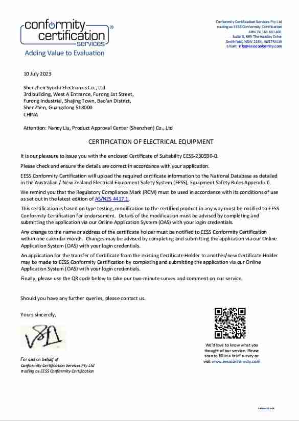 Syochi ice bath chiller SAA certificates2